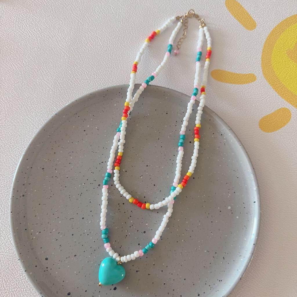 Summer Fashion Dopamine Candy Color Flowers Bow Tie Heart Star Pendant String Beads Necklace for Women Cute Collar Chain Jewelry