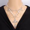 Y2k Spicy Girl Fashion Imitation Pearl Tassel Cross Necklace