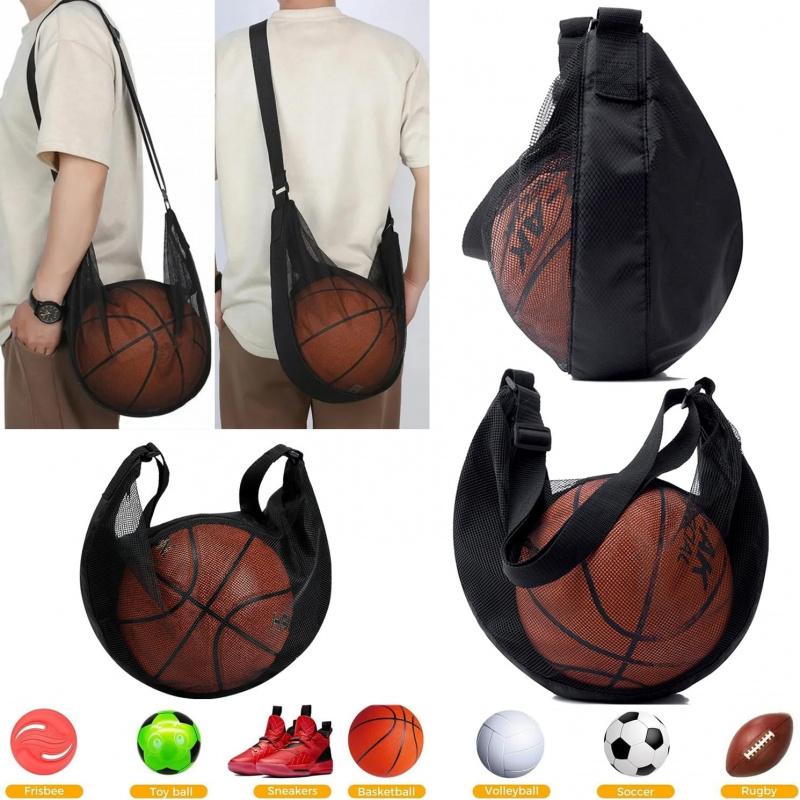 Scheurvast Net Enkele Bal Tas Past op Maat 7 Basketbal Voetbal Volleybal Crossbody Drager Met Verstelbare Band & Rits