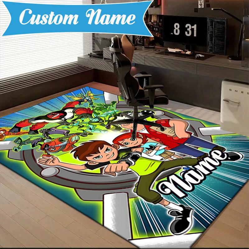 Custom Name Superhero Adventure Ben Team Rug Game Carpet, Floor Mat for Bedroom Living Room Entryway Rug, Home Decor Idea Gift for Christmas birthday