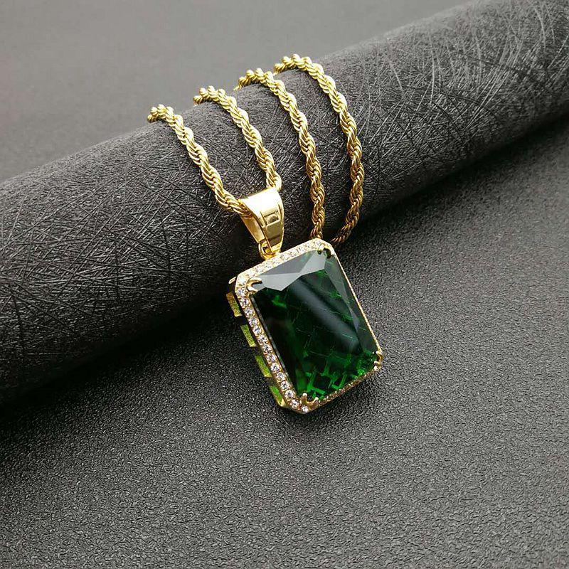 European and American Jewelry, Gold-plated Diamond Rectangular Gemstone Pendant Necklace 2026