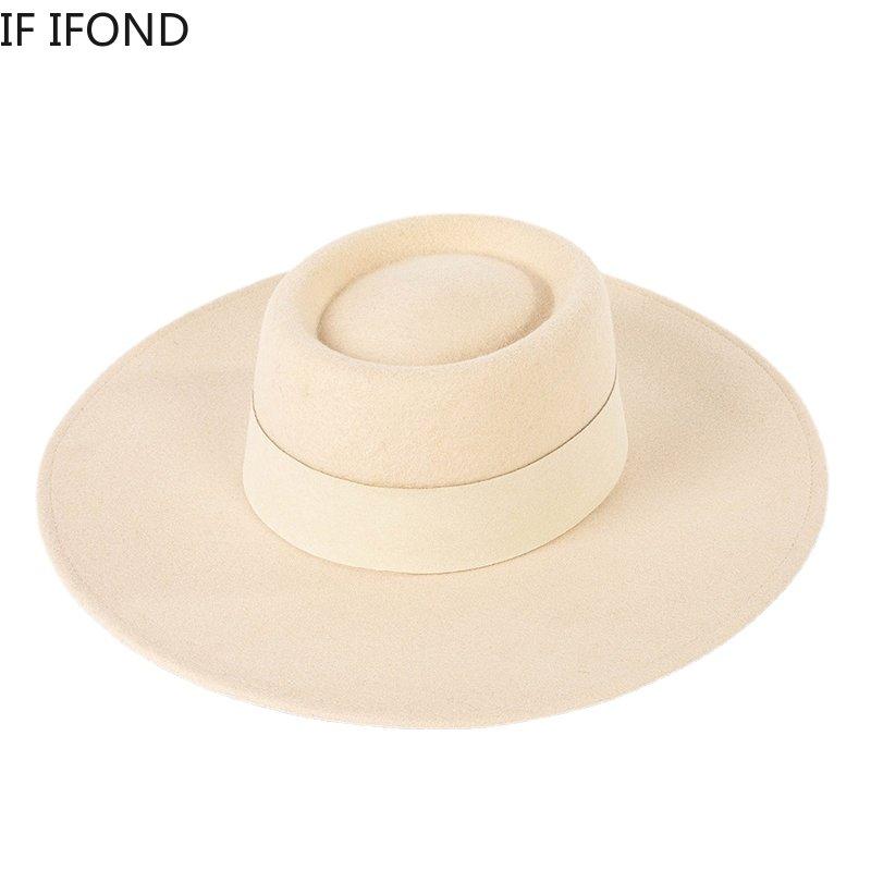 New Winter Warm Wool Fedora Hat  For Women 10CM Wide Brim Ladies Eelegant Wedding Hat Luxury Designer Church Hats