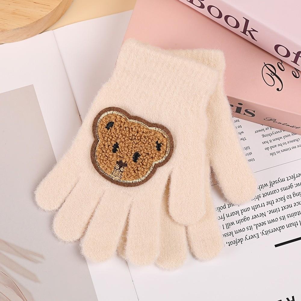 

Windproof Children Gloves Cute Cartoon Bear Full Finger Gloves New Warm Mittens Autumn Winter хакі