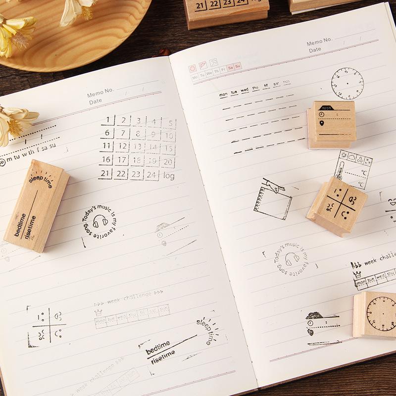 Exquisite Wooden Stamp Set: Cute Literary Seal for DIY Journal Decor (6 Pieces)