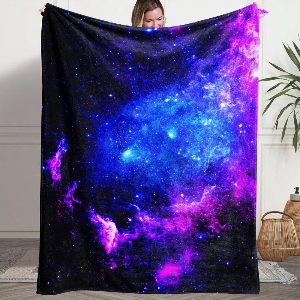 Purple Blue Galaxy Nebula Flannel Throw Blanket Dark Starry Sky Universe Space Sofa Blanket