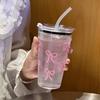1pc 500ml Pink Bow Plastic Cup Milk Coffee Mug with Straw Transparent Travel Outdoor In Water Drinking Cup Kitchen Water Cups