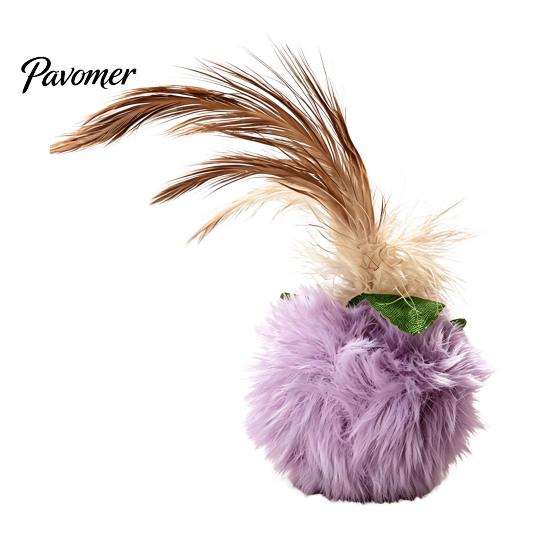 Plush Furry Ball with Feathers Cat Toy Feather, Interactive Pom Balls, Realistic Prey Motion Toys Soft Kitten Chasing for Indoor Cats Exercise