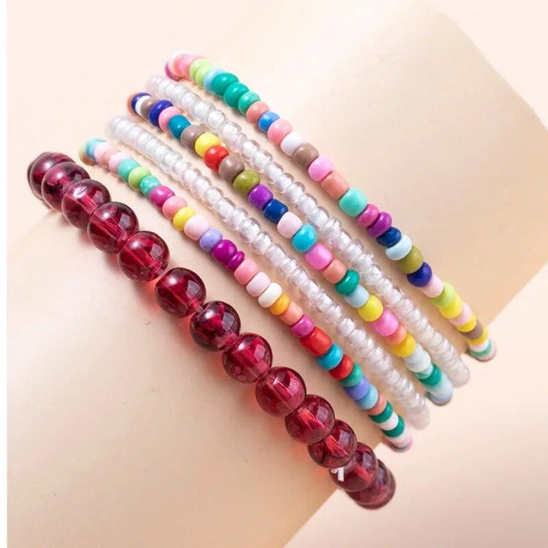 

Набор браслетов из рисовых бусин в стиле бохо для женщин, многослойный браслет ручной работы из тканых хрустальных бусин, браслет для летней вечеринки, ювелирные изделия, подарки дружбы 5