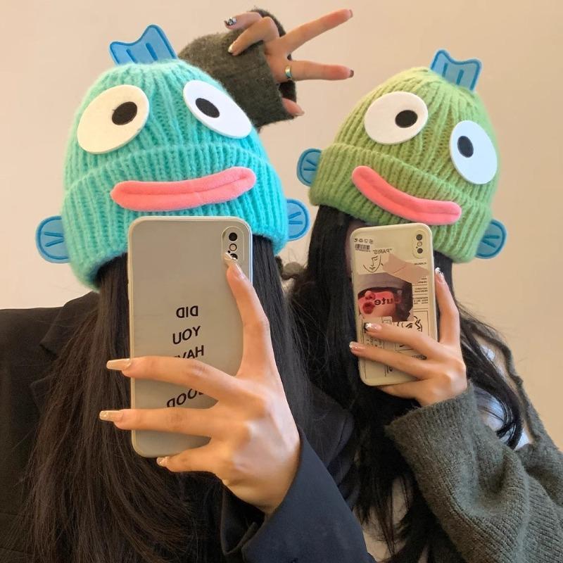 Cartoon Funny Cute Ugly Fish Knitted Winter Beanies Cap Women Warm Soft Autumn Hat Outdoor Ski Cap Men Gift