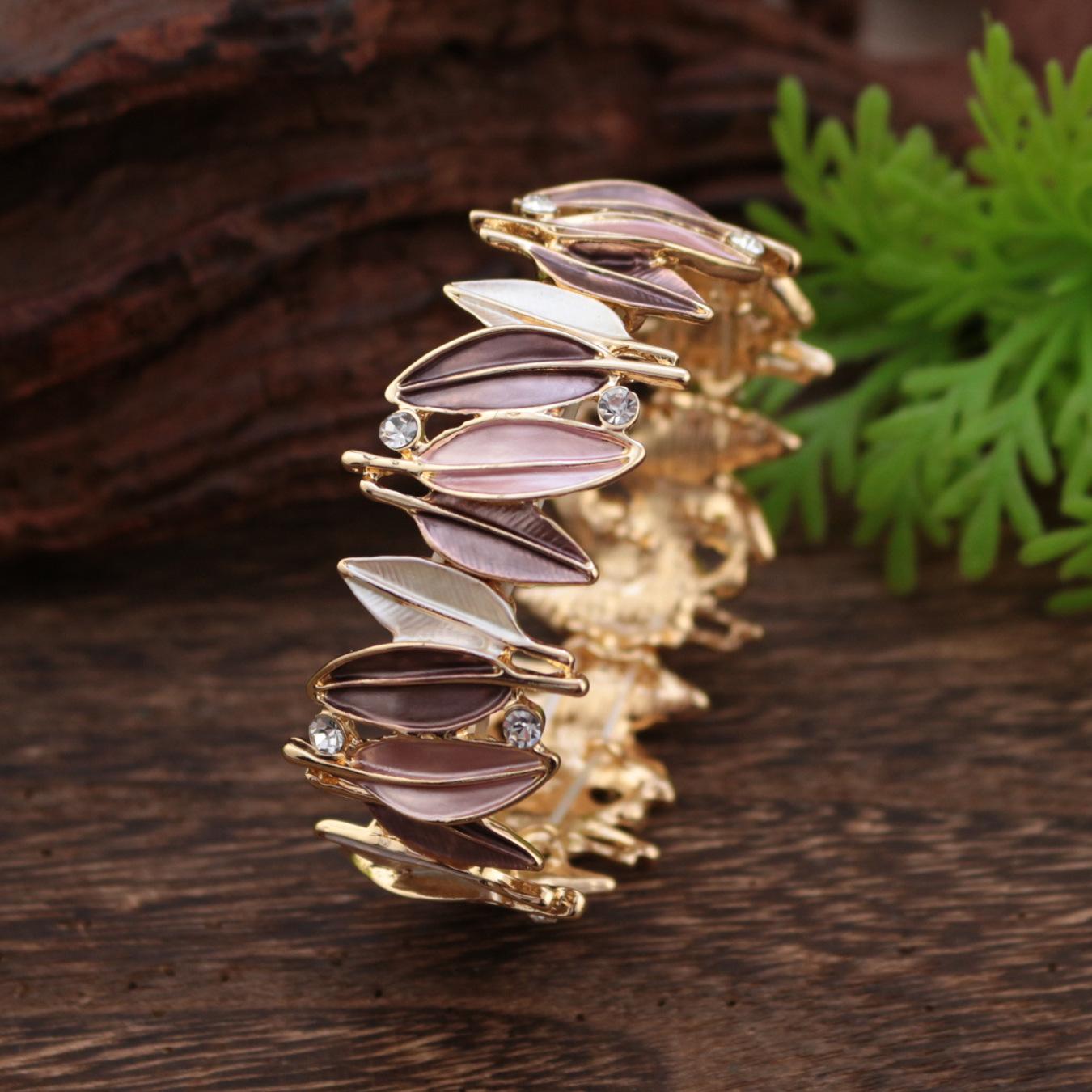 

Новий кольоровий масляний точковий дриль лист сплав еластичний браслет, жіночий універсальний браслет з листям