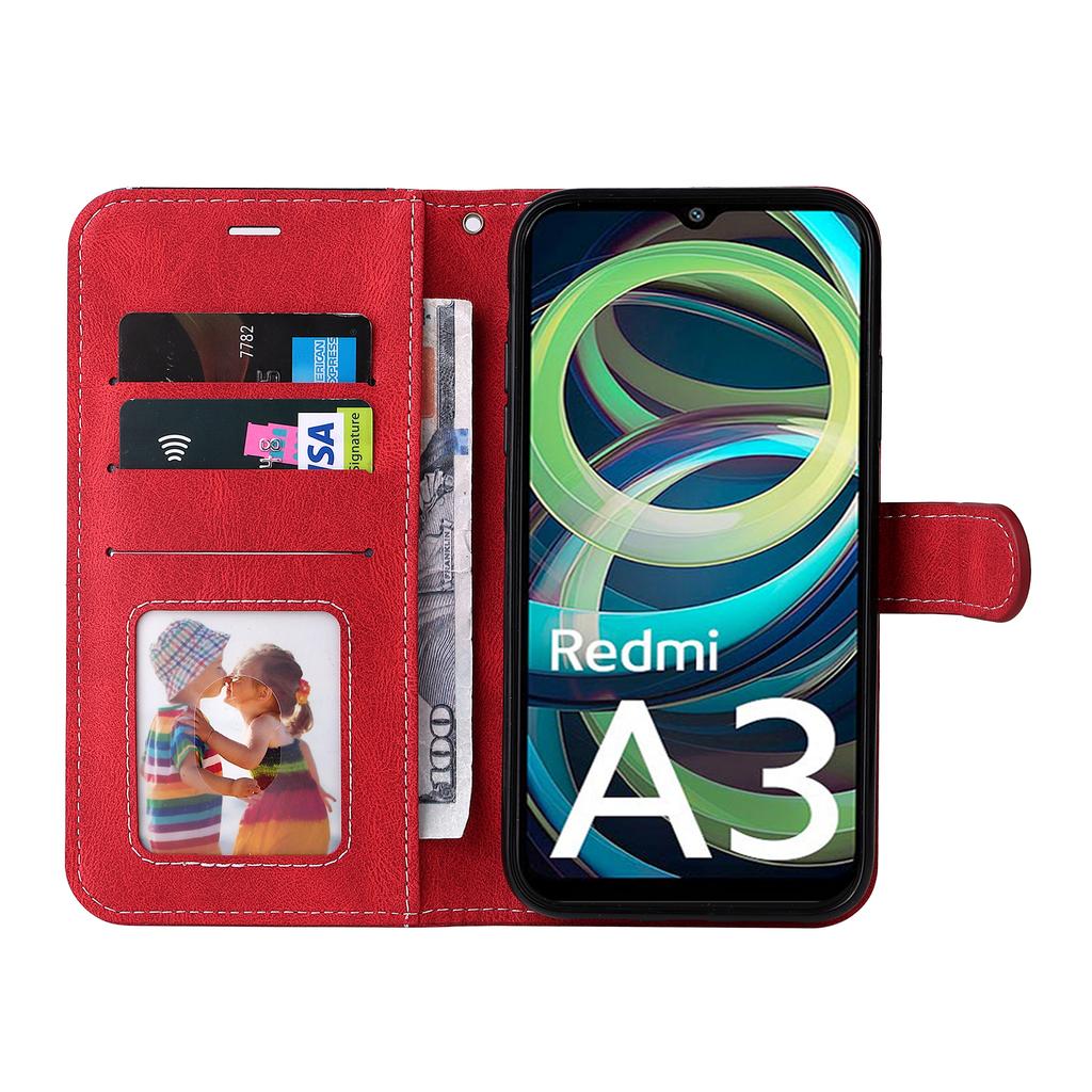 For Xiaomi Redmi A3 4G/Poco C61 4G Case PU Leather Three-Color Splicing Folio Protective Cover