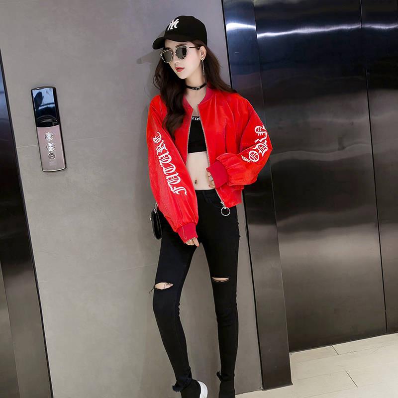 Bomberjacke Damen Windbreaker Mantel Harajuku Loose Stickerei Casual Basic Mantel Kurze Jacke