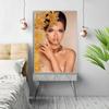 Portrait of a Beautiful Woman with Gold Flowers, Canvas Printing, Salon, Wall Art Decor, Posters, Printers, Fashionable Home Decor,
