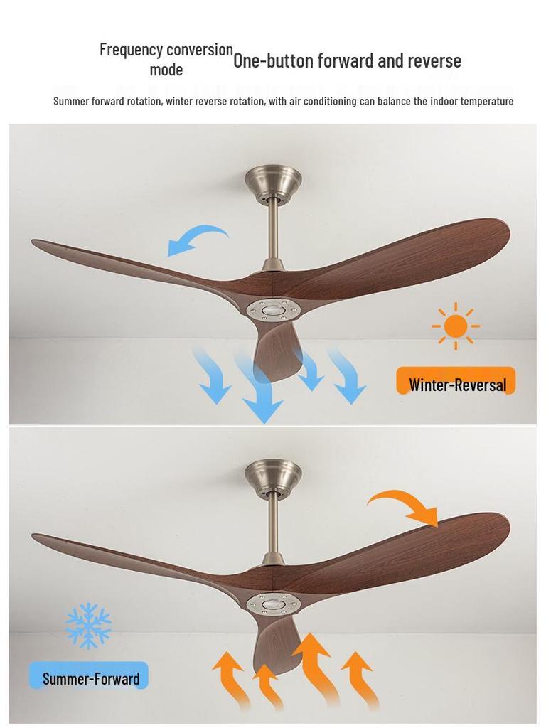 Nordic Silent Ceiling Fan Light with Wood Grain for Coffee Shop or Restaurant Decor