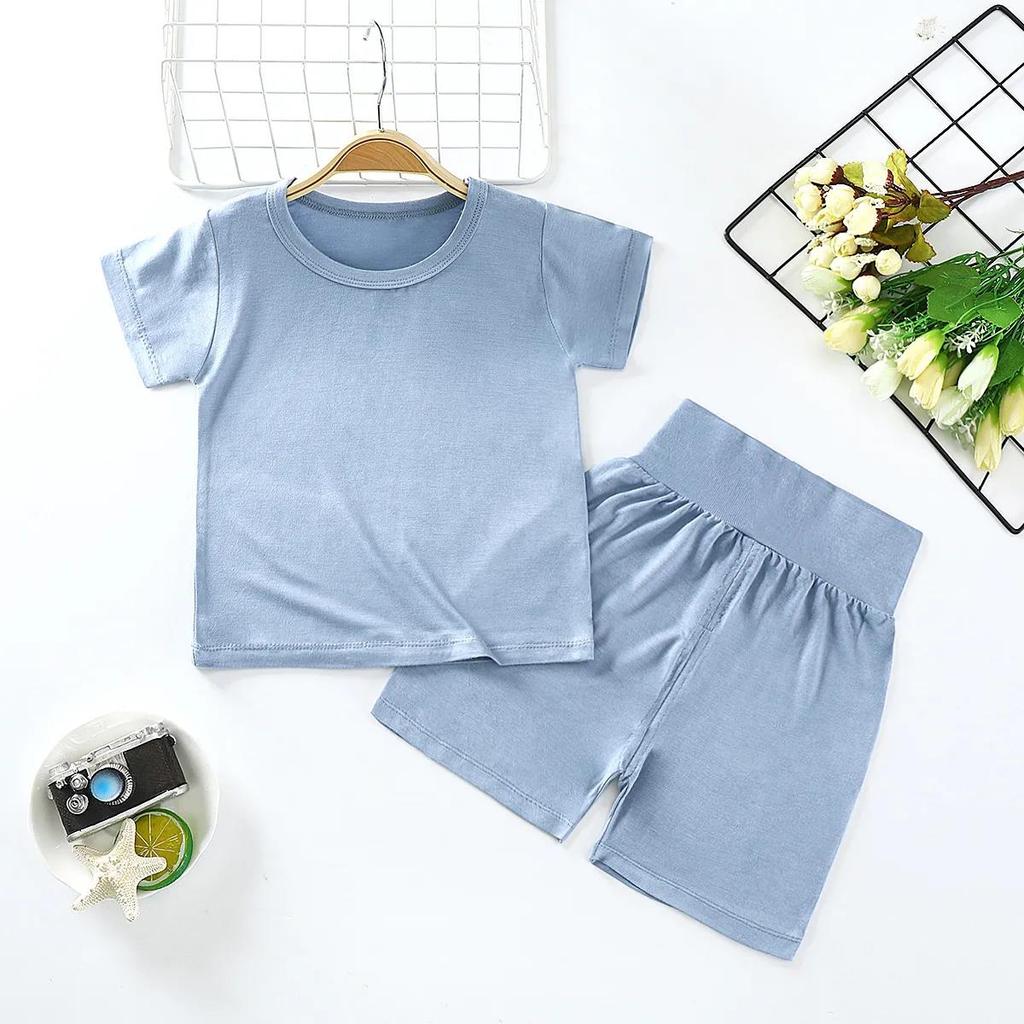 Children's Short-sleeved Suit Summer Boys' T-shirt Cotton Girls Middle-aged Baby Shorts Two-piece Suit