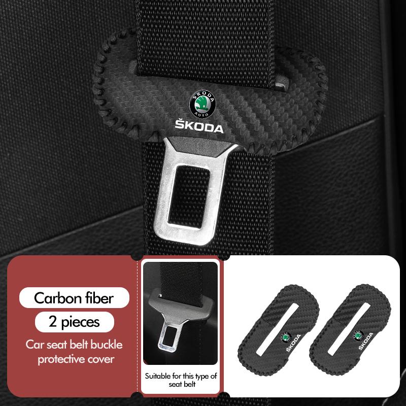 cqmes7 For Skoda PU Leather Car Seat Belt Buckle Clip Cover Protector Anti-Scratch Case Kodiaq Fabia Kamiq Karoq Octavia 2 3 Rapid