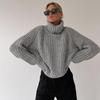 Autumn Winter Vintage Loose Long Sleeve Top Solid Color Pullover Knitwear Stand Collar Sweater