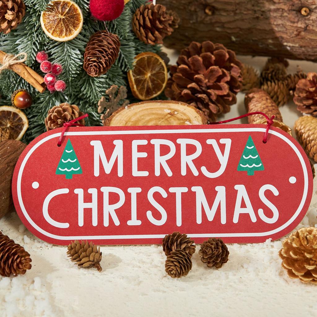 Merry Christmas Wooden Sign Christmas Diy Decorative Handicrafts Window and Door Bows Pinecone Bells Ornaments Small Gifts