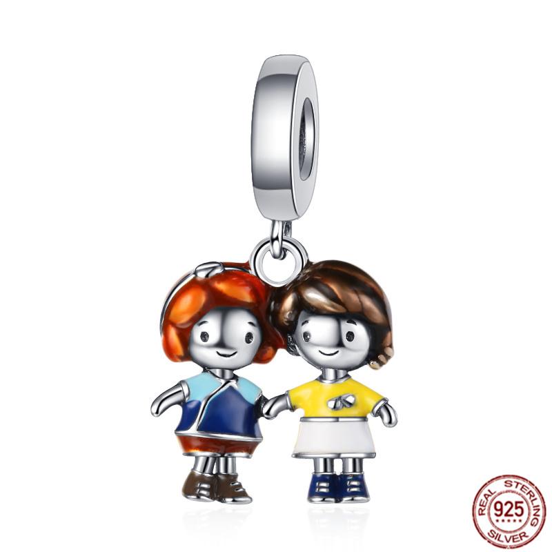 Het försäljning S925 Sterlingsilver Pojke- Flicka-Tonåring & Prinsesskrona Prins Hängberlock Smycken Pärlor Passar Original Armband