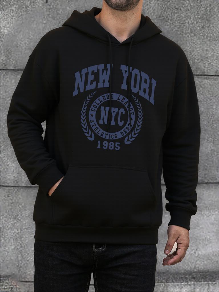 New York Nyc 1985 City Graphic Print Men Hoodie Fleece Oversize Hoodies Casual Warm Pullover Autumn Street Fashion Male Clothing