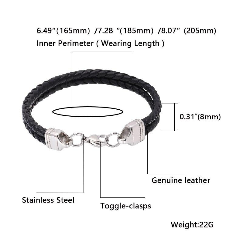Braided Wrap Leather Bracelets For Men Fashion Genuine Double Black Braided Leather Chain Charm Wristbands BB1091