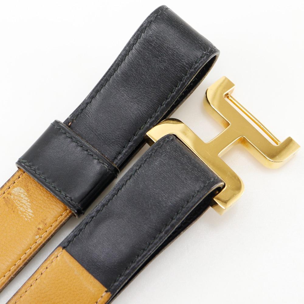 Hermes H Belt Belt Vintage Black Calfskin/Plated Gold Women Used