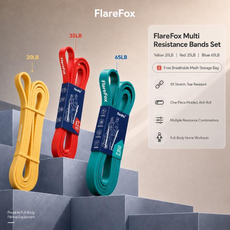 FlareFox Multiple Resistance Bands Set Pull-up Assist Straps Strength Agility Training Handy Gym Equipment for Home CrossFit 3