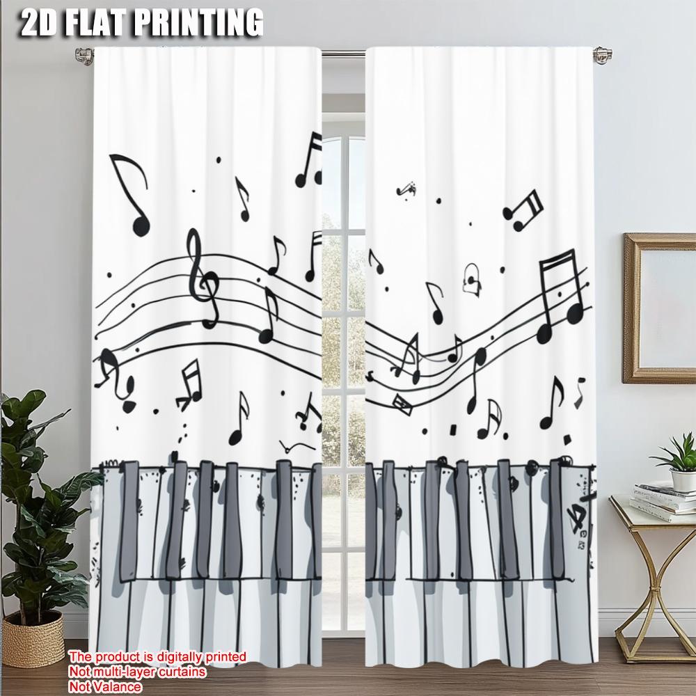 

2pcs,2D plane printing Print Curtains Classic Piano & Musical Notes Versatile Polyester Fabric (without rod) Festive for 52.50 × 116.00 cm 2 pcs