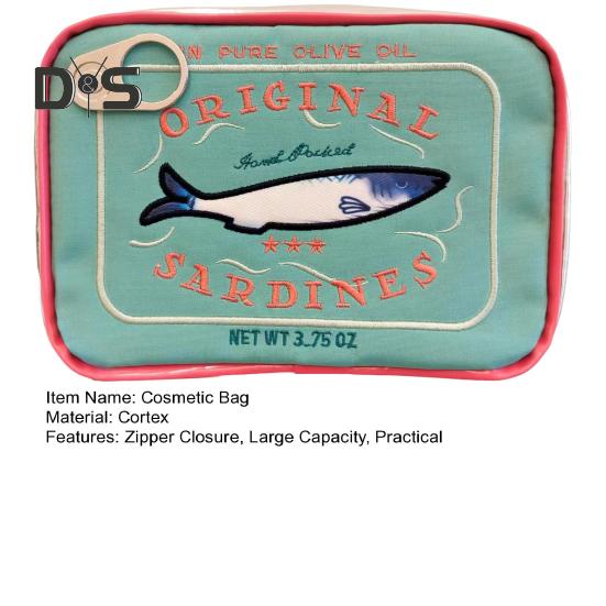 Canned Sardines Makeup Bag Large Capacity Zipper Closure Exquisite Embroidery Patterns Portable Travel Toiletry Bag Cosmetic Organizer