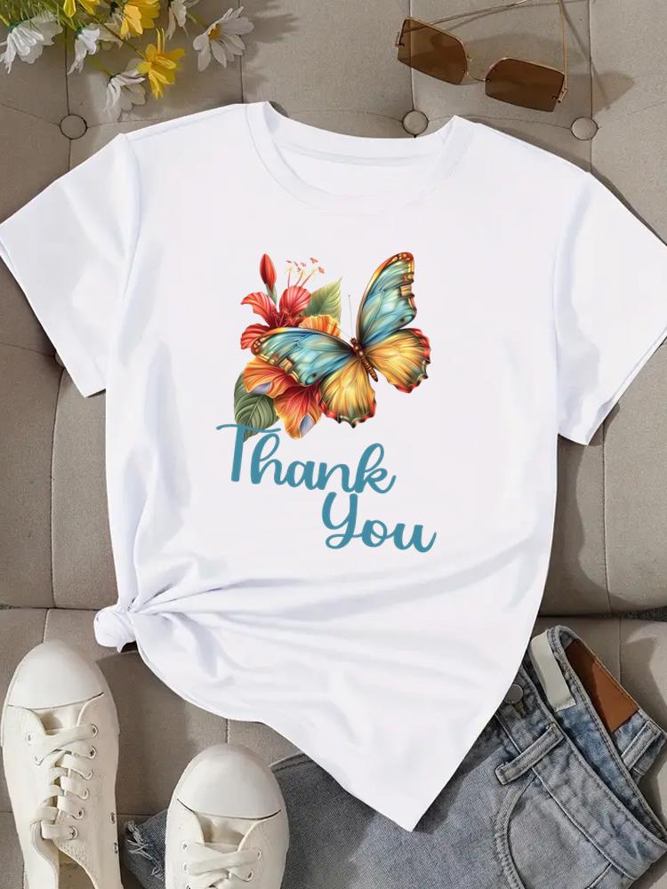 (Asian Size) Flower Love Trend 90s Women Clothing T Shirt Woman Top Fashion Female Short Sleeve Graphic T-shirts Print Tee