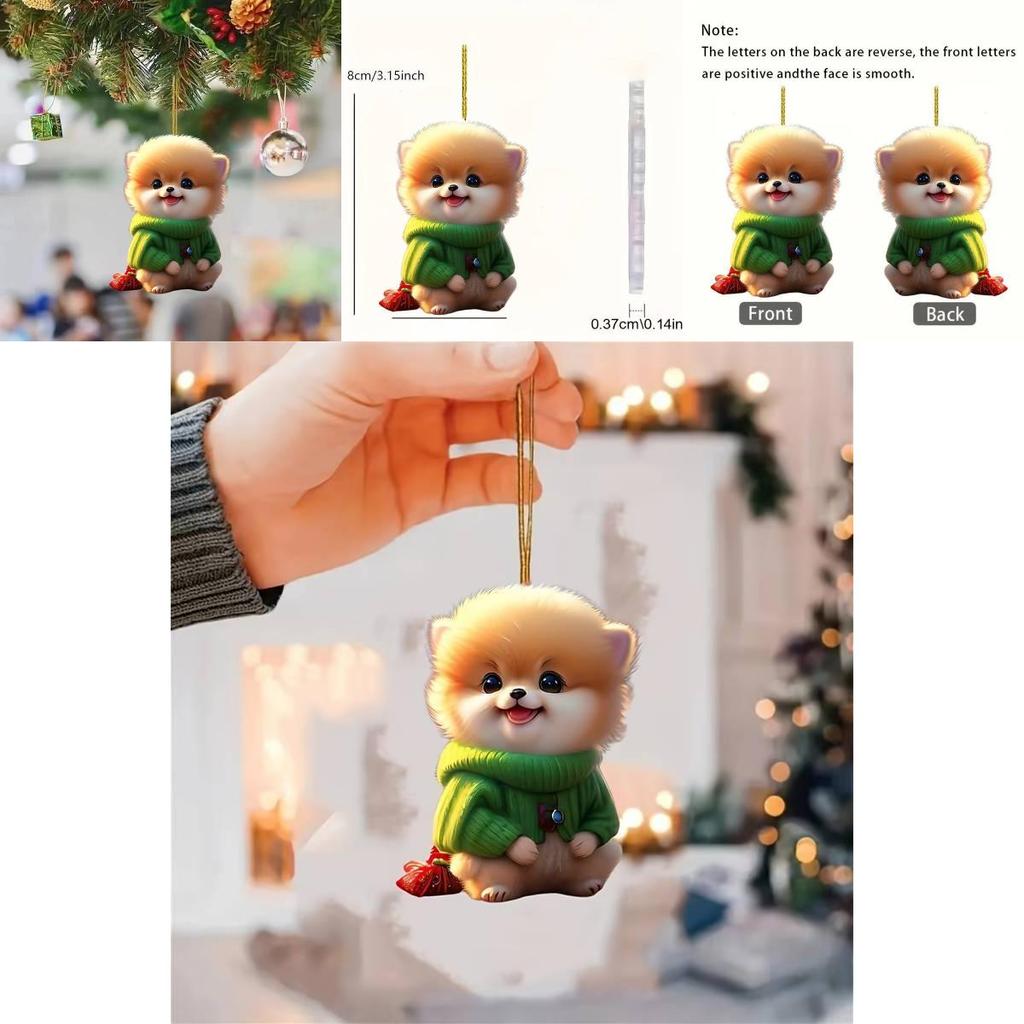 Adorable Plush Dog Acrylic Car Rearview Mirror Hanging Decoration Charm Gift