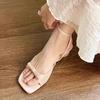 Thick Heel Pink French Cool Slippers Fairy Shoes Wear 2025 New with Skirt Bow Open-toed Sandals
