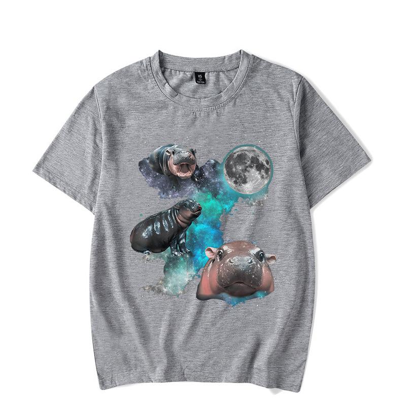 Ladies' Loose Casual Fun Moo Deng Bouncing Pig Print Pure Cotton Short Sleeved Top T-Shirts Women’s