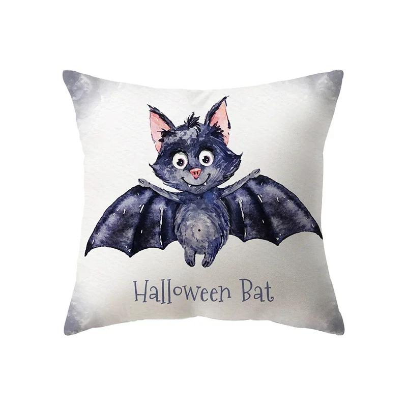 Halloween Theme Horror Pumpkin Bat Print Pattern Cushion Cover Home Living Room Sofa Decoration Polyester Pillow