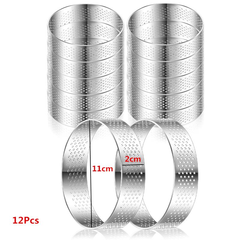 LMETJMA 12 Stück Runde Tarte-Ringe Perforierte Back-Tarte-Ringe Edelstahl Antihaft-Kuchen-Mousse-Ringe Dessertringe JT351