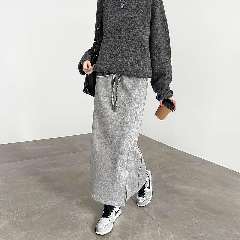 

Женский прямой длинный свитшот-платье и зауженная юбка с высокой талией, набор, Осень-Зима 2025 Light Heather Gray [No Fleece]