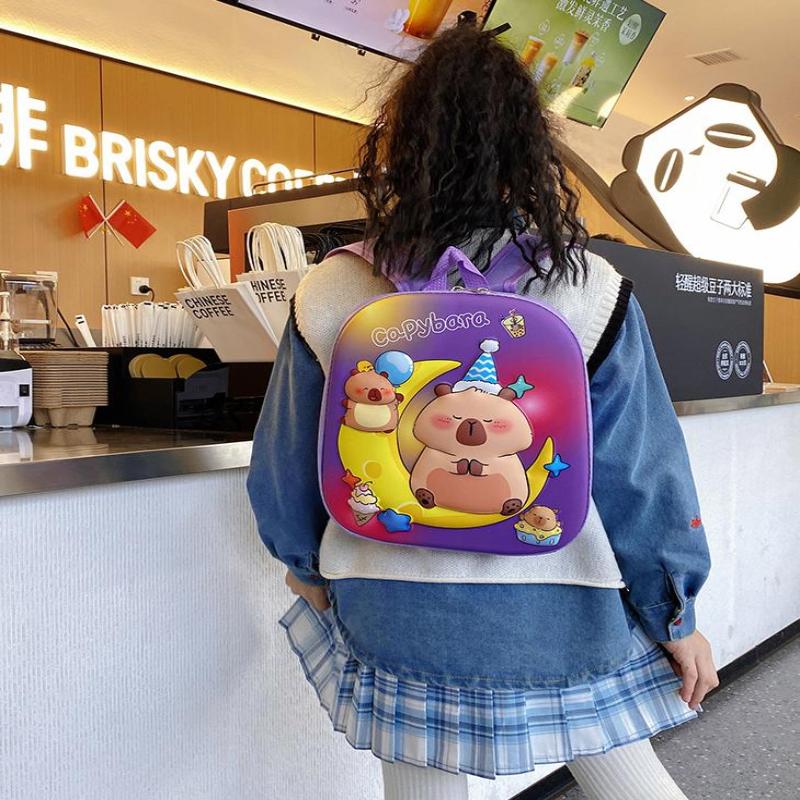1 Piece Hard Shell Waterproof Students Schoolbag Cute 12 Inch Capybara Backpack Cartoon Kapibala School Bag For Kindergarten