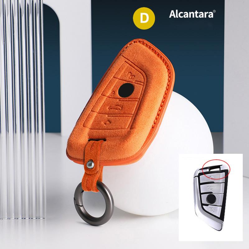 Alcantara Car Key Case Cover For Bmw X1 X5 X6 1 2 3 5 7 Series F15 F16 F20 F22 F30 F32 G30 Keychain Accessories