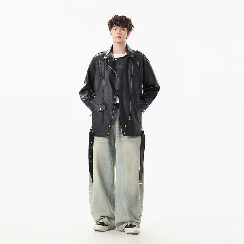 Men's Oversized PU Leather Jacket - Korean Style, Autumn/Winter Motorcycle Cool Scoundrel Design