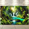 One 2D Background Banner, a Beautiful Synthetic Fabric Depicting a Tropical Rainforest Waterfall Scene, Background Cloth