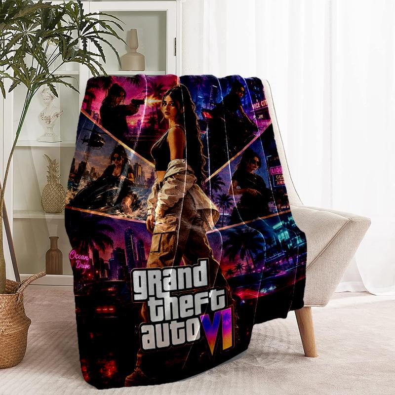 Coperta con Stampa Grand Theft Auto VI - Morbida e Confortevole, per Camera da Letto, Viaggio, Divano, Decorazione Casa - Regalo di Compleanno o Natale per Amico