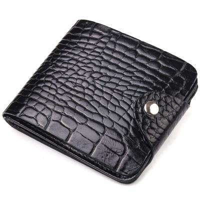 Stylish Men's Bifold Wallet Made of Genuine Textured Leather with Crocodile Embossing CANPELLINI Purse 21572 Black