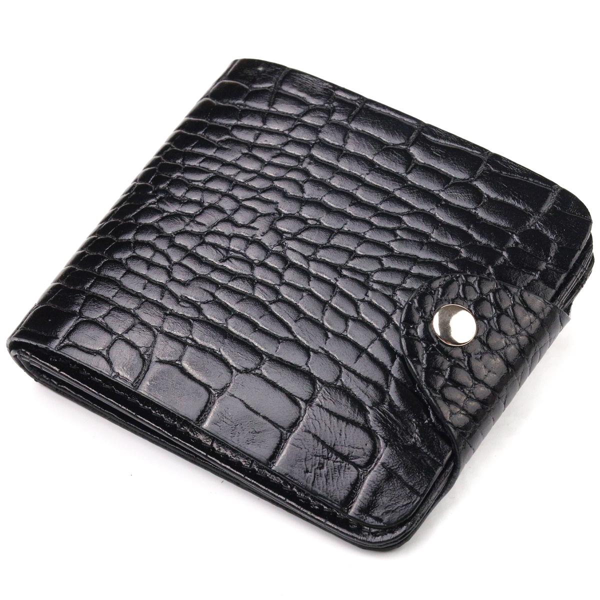 

Стильне чоловіче портмоне у два складення з натуральної фактурної шкіри з тисненням під крокодила CANPELLINI Purse 21572 Чорне