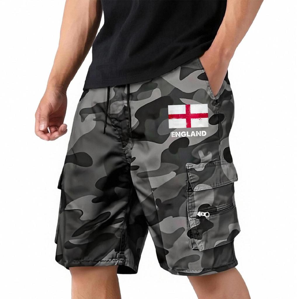 Men's Casual Flag Print Mid-Length Shorts Lightweight Breathable for Summer Sports and Daily Wear