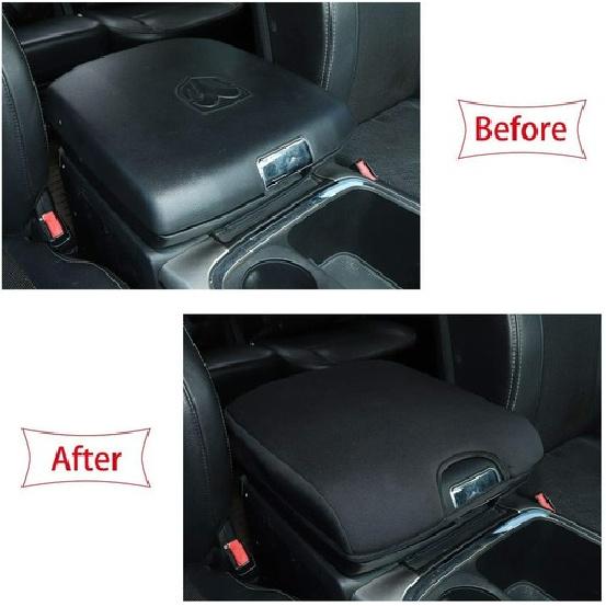 Black Center Console Cover Armrest Pad For 2010-2017 Dodge RAM 1500 2500 3500