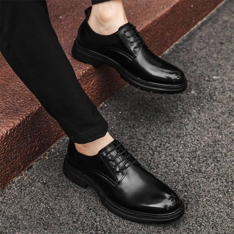 Skórzane Buty Męskie sznurowane oksfordy Derby Priting Buty Wizytowe do Garnituru Luksusowe Biurowe Biznesowe Buty Męskie