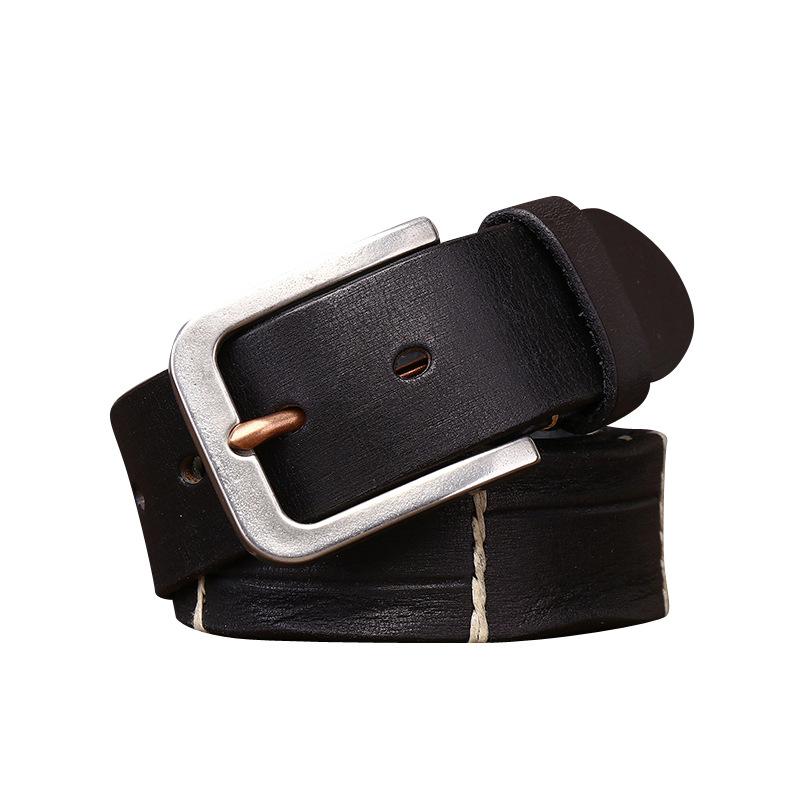 Thick Thread Decorative Genuine Leather Pure Cowhide Personality Trendy Versatile Men's Pin Buckle Jeans Belt