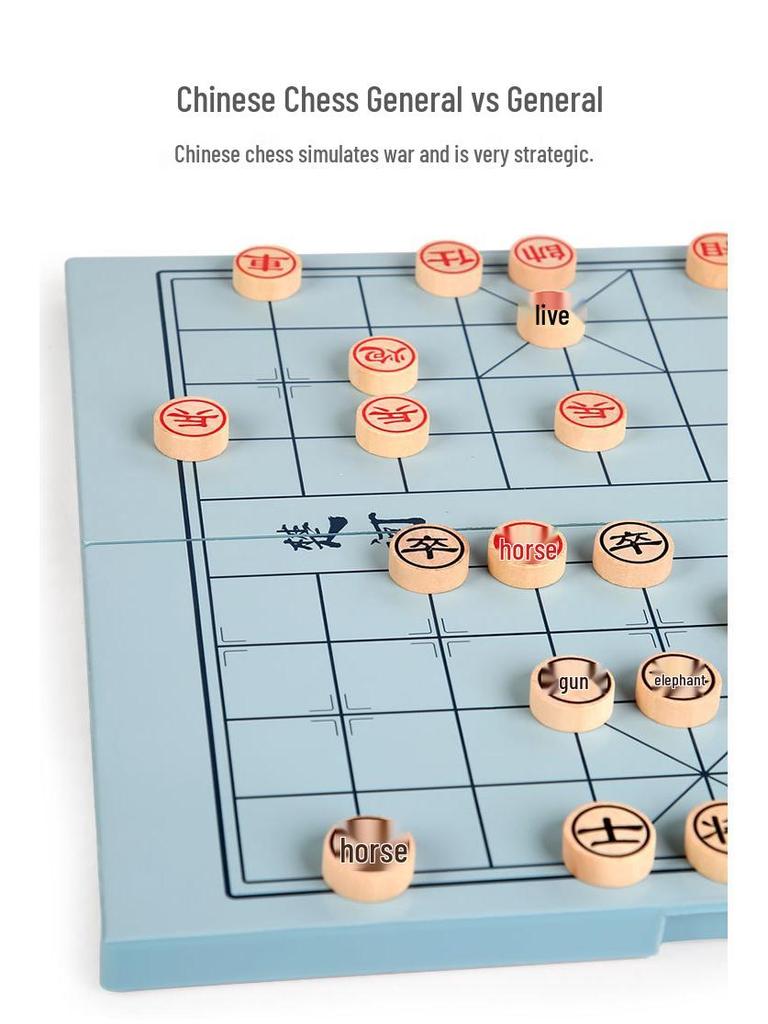 Five-in-a-Row Folding Educational Board Game for Kids: Tabletop Chess, Checkers, Flying Chess, and Go.