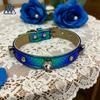 PU Leather Dog Collar Fish Rhinestone Reflective Adjustable Small Medium Large Dogs