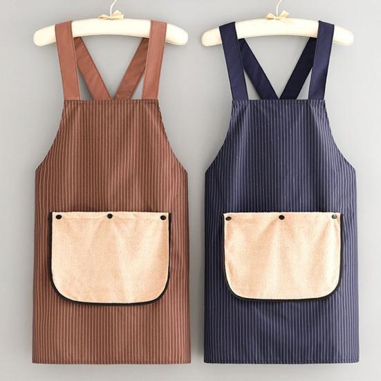 Waterproof Kitchen Apron with Pocket Removable Towel Multi-Functional Adjustable Oil-proof Men Women Chef Cooking Baking Striped Bib Apron